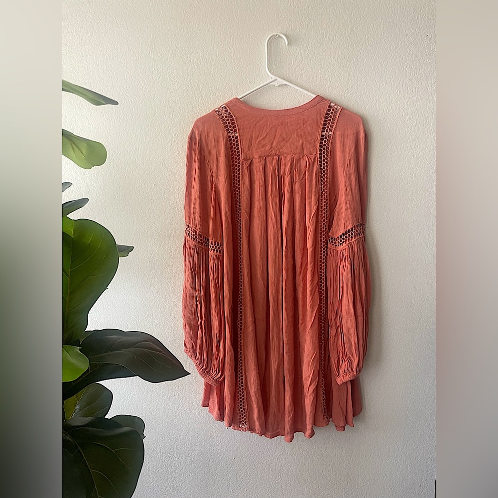 Free People Pink Boho Oversized V-Neck Long Sleeve Dress Women’s Size Small - Picture 2 of 7